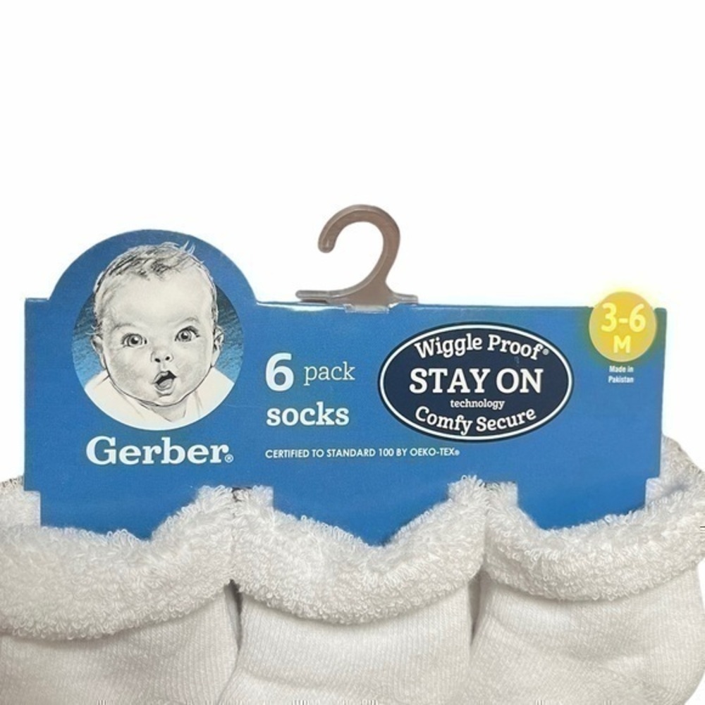 Gerber baby 6-pair Wiggle-proof Sock - White  3-6 month